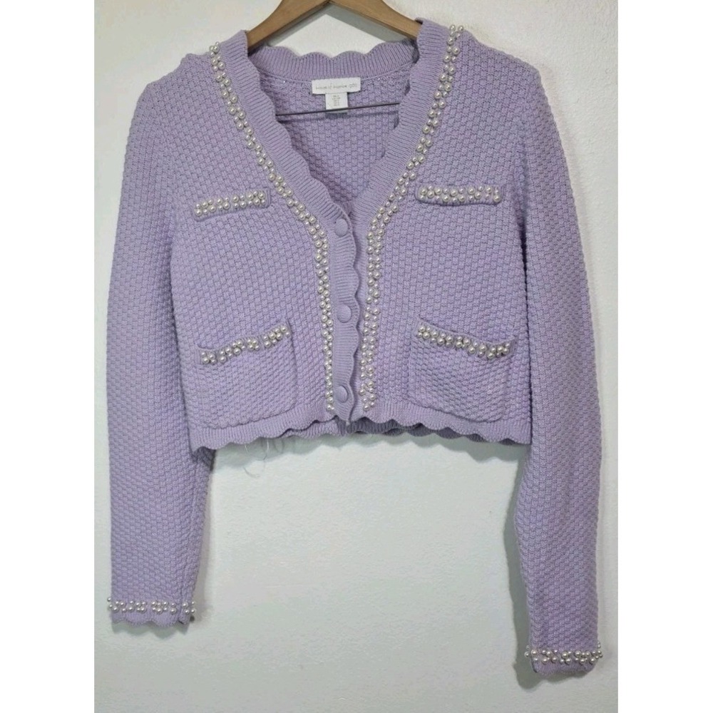 NEW House of‎ Harlow 1960 Embellished Faux Pearl Knitted Cardigan Top 2pc Set S